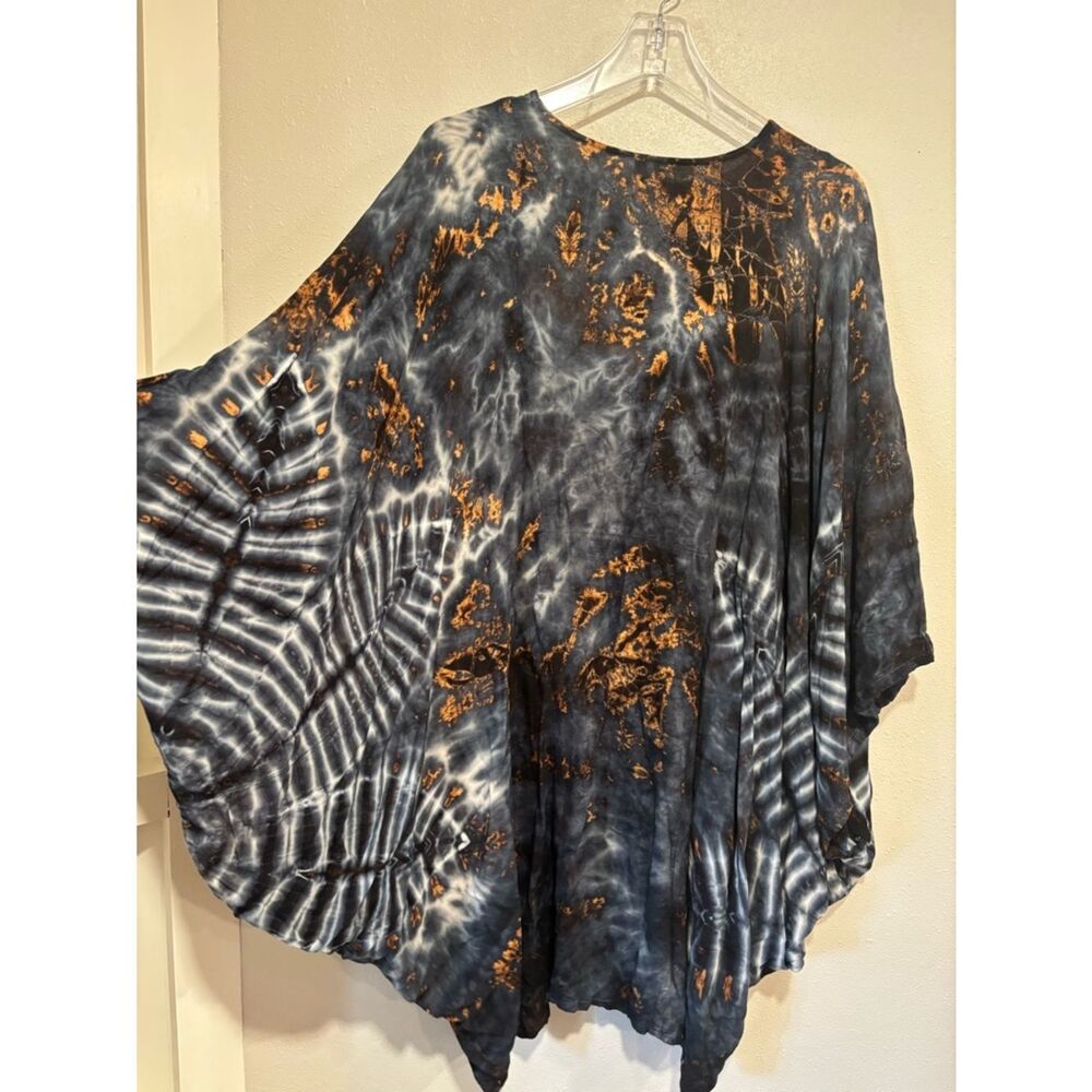 Tucan Tie Dye Boho Cocoon Top OS Fits XL Lagenlook Oversized Kaftan Pockets - Picture 8 of 10